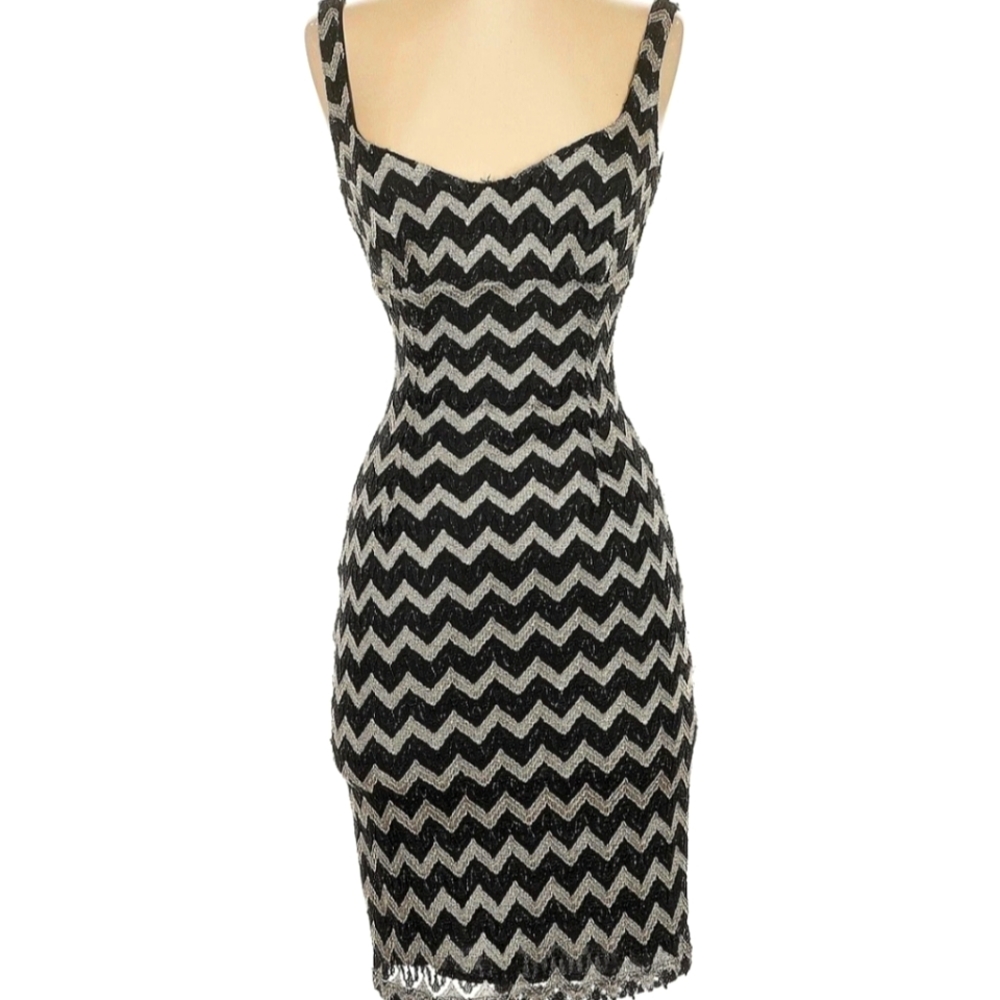 Mystic Black and White Zigzag Mini Dress